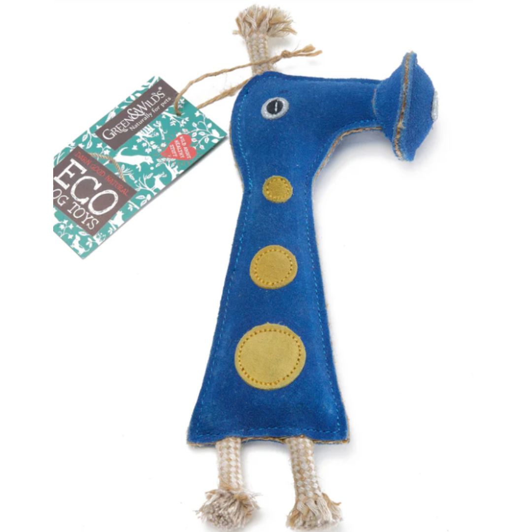 A colour image of a blue alien dog toy