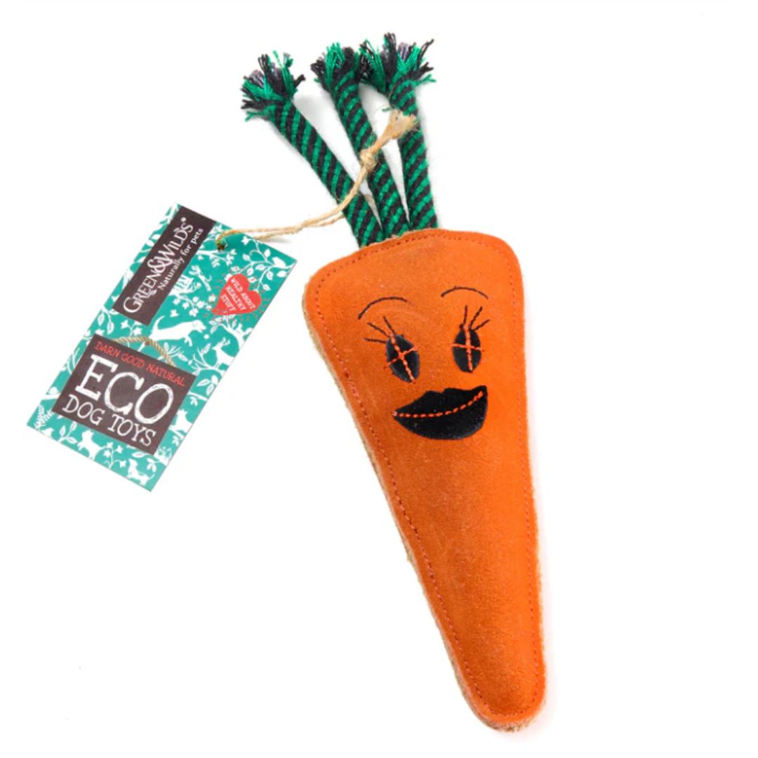 A colour image of an orange carrot dog toy